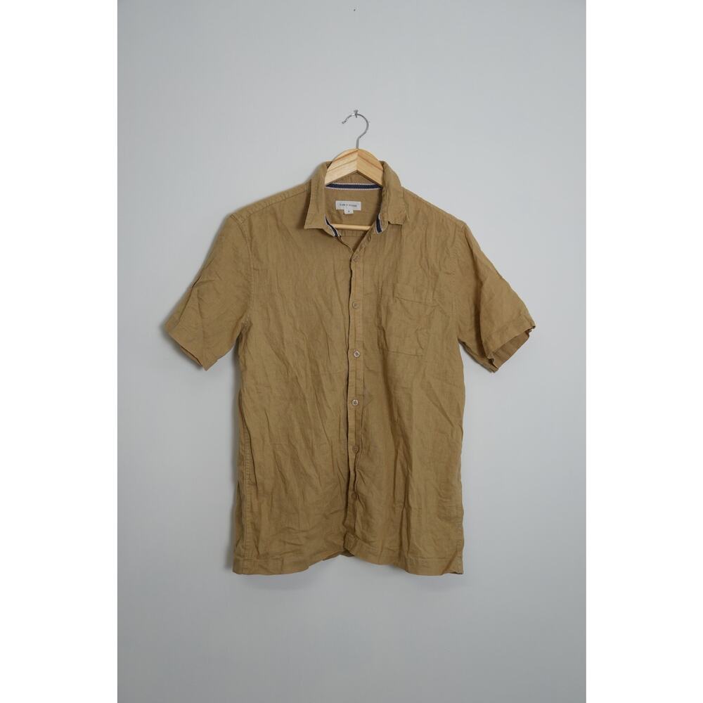 Sun + Stone Men's Tan Linen Button Up Size‎ medium